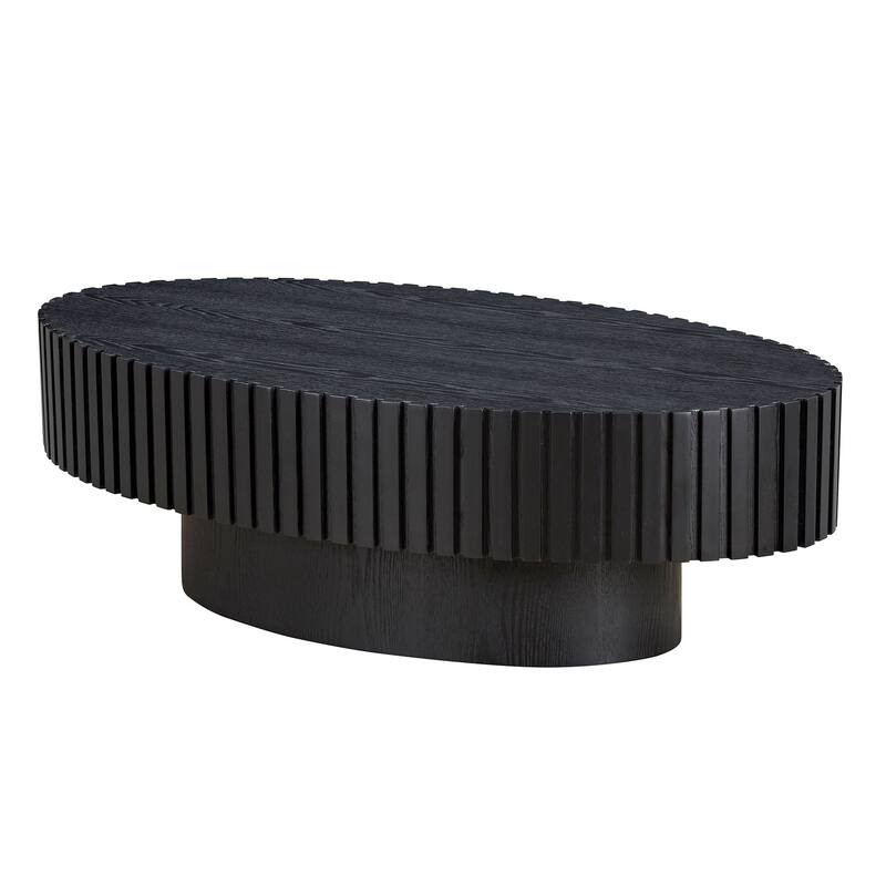 Modern Handcraft Drum Coffee Table Length 43.7 inch Round Coffee Table for Living Room,Small Coffee Table with Sturdy Pedestal - Black