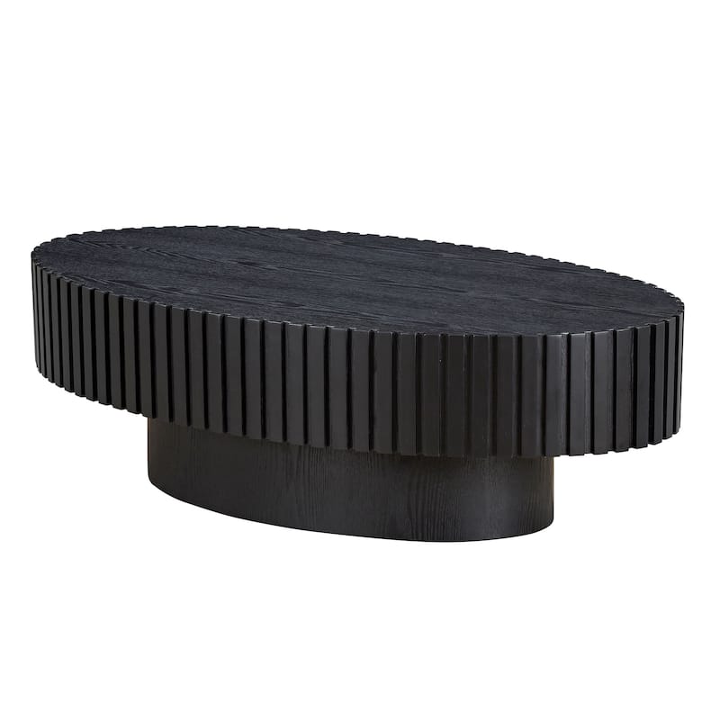 Modern Contermporary Natural Oval Accent Coffee Table with Sturdy Pedestal, MDF for Living Room No Assembled