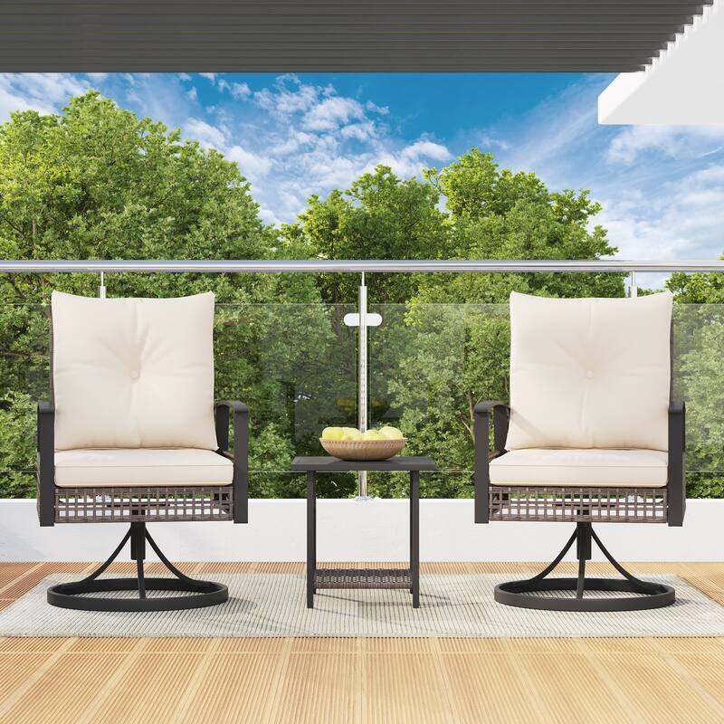 Outdoor Swivel Rocker Patio Chairs Set of 2 with Coffee Table &Cushions, Rattan Bistro Set for Porch, Backyard, Balcony