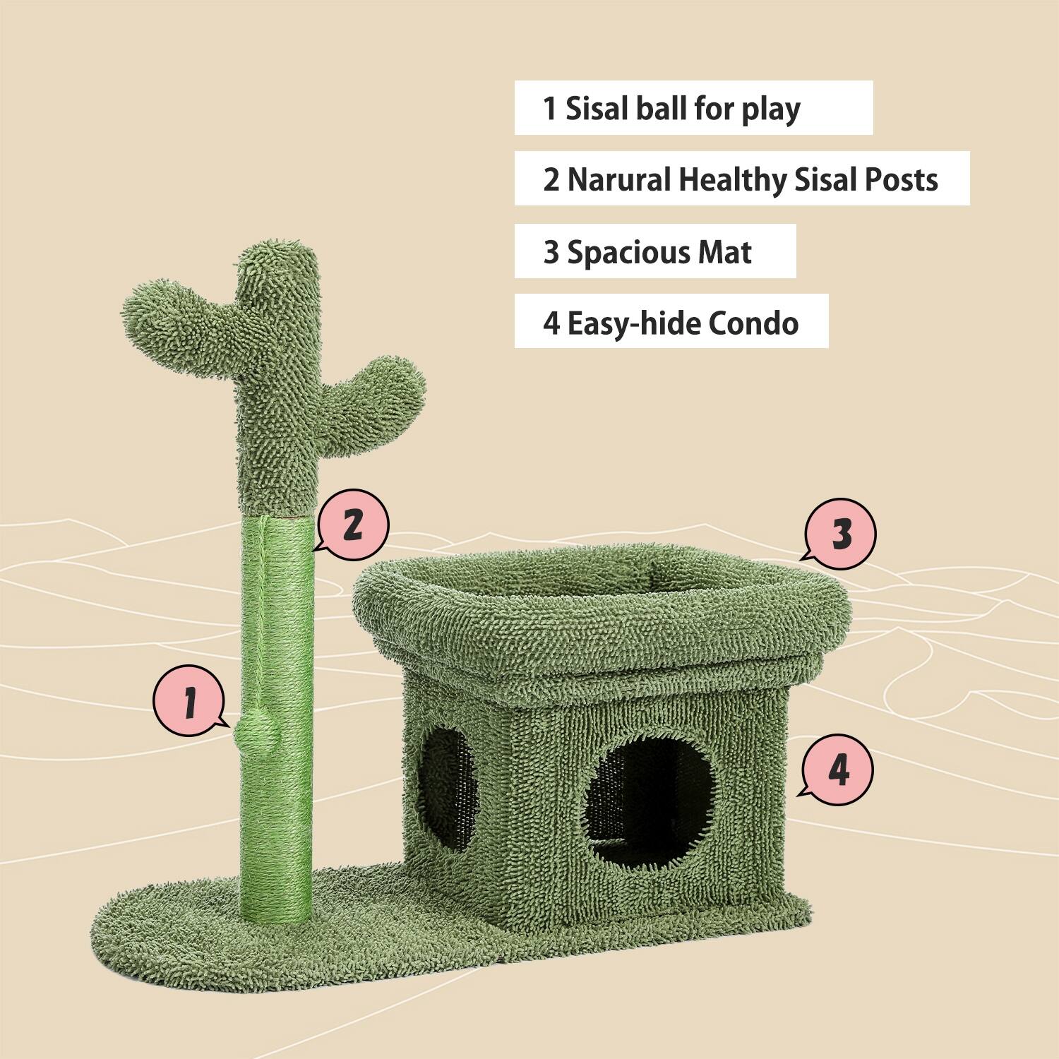 Cat Tree Luxury 34 Inches Cat Tower with Double Condos with Replaceable
