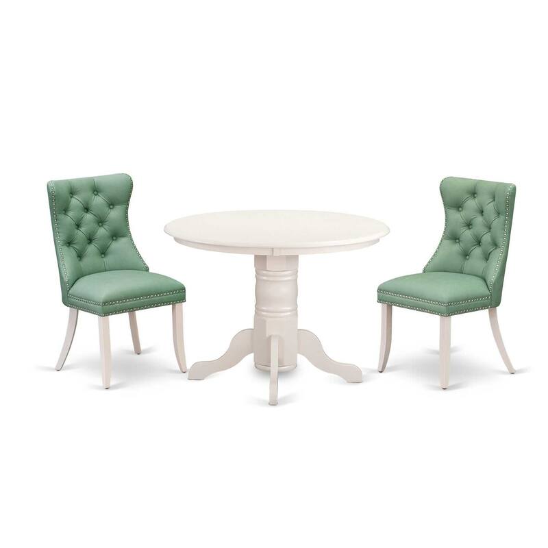 3-Piece Linen white Solid Wood Top - Round Upholstered Dining Room Set - Seats 4