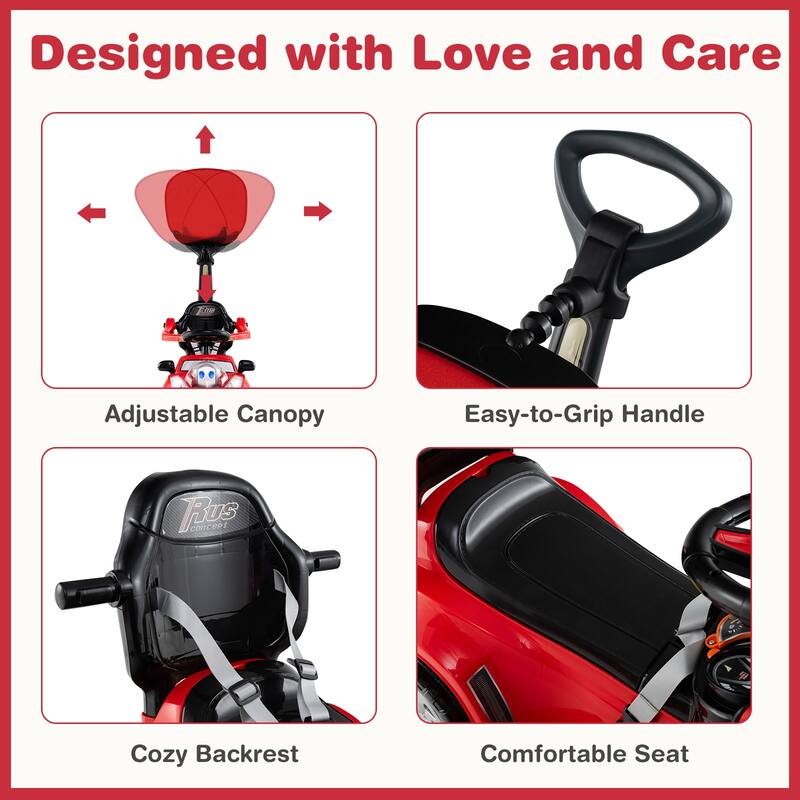 Gymax 3-in-1 Sliding Walker w/ Adjustable Canopy Horn Music & Light
