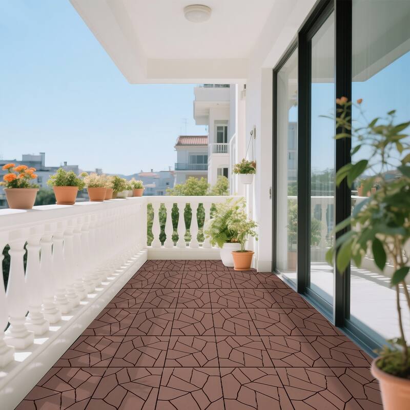 Stone Style 12" Patio Deck Tiles, DIY Module Interlocking Decking Tiles Floor Tile Outdoor and Indoor, 44pcs
