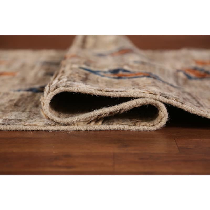 Geometric / Tribal Moroccan Oriental Runner Rug Handmade Wool Carpet - 3'8" x 15'4"
