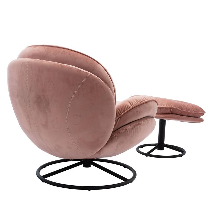 Velvet Swivel Accent Chair with Ottoman & Metal Legs (360° Rotation)