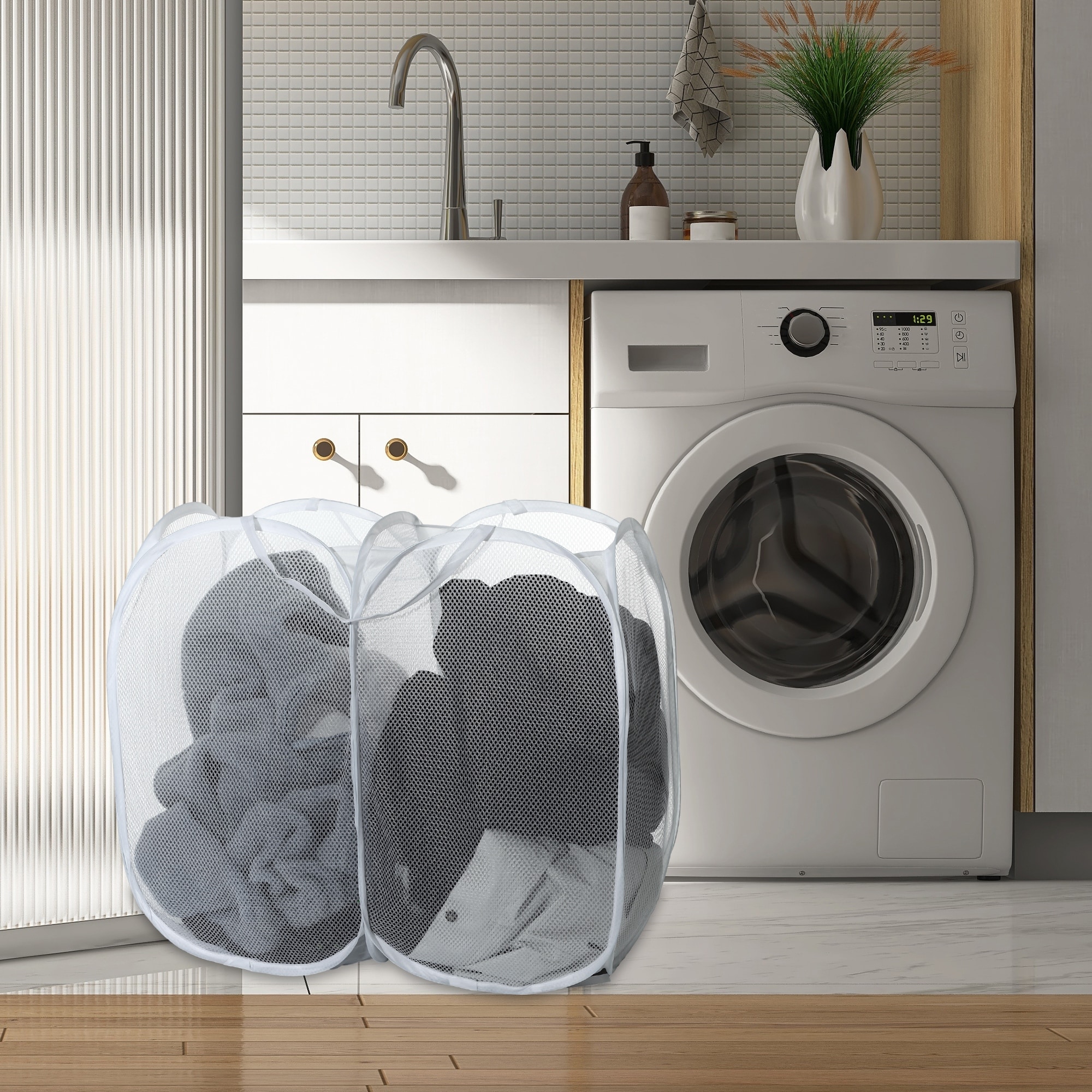 Folding Laundry Basket Portable Hamper Basket for Bathroom 27.56"x13.78"x22.83" 140L 1 Pcs