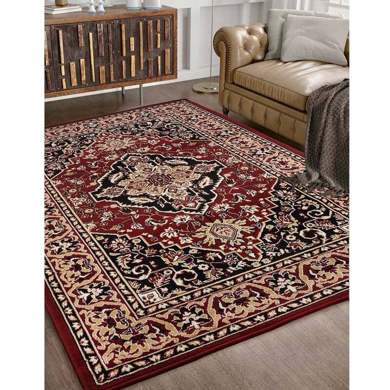Superior Traditional Oriental Floral Medallion Indoor Area Rug - 4' x 6' - Red