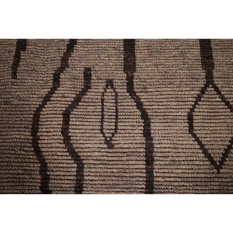 All-Over Brown Striped Moroccan Oriental Area Rug Handmade Wool Carpet - 8'11" x 12'8"