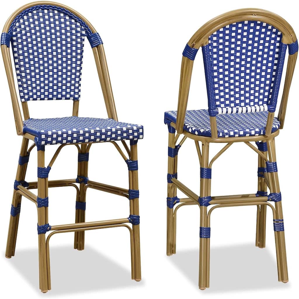 PURPLE LEAF White Print Finish Patio Bar Chairs with Back Rattan Bar Chairs French Bistro Set for Kitchen Outdoor Counter Stool
