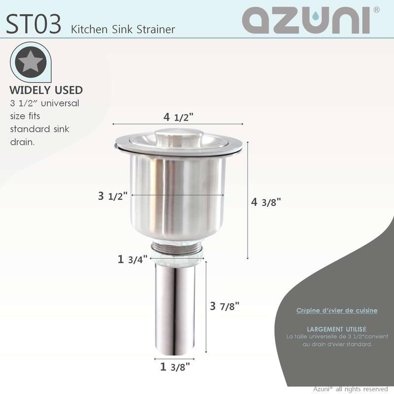 AZUNI 3.5-inch Kitchen Sink Strainer with Extra Deep Removable Waste Bin - Fits Standard 3.5" drain Opening.