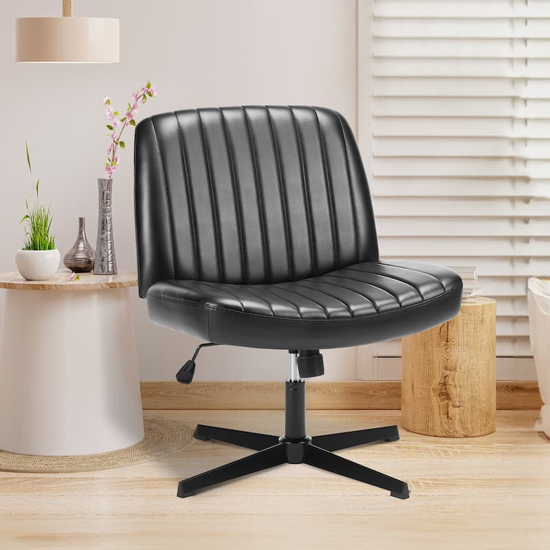 Modern Armless PU Leather Office Chair - Black