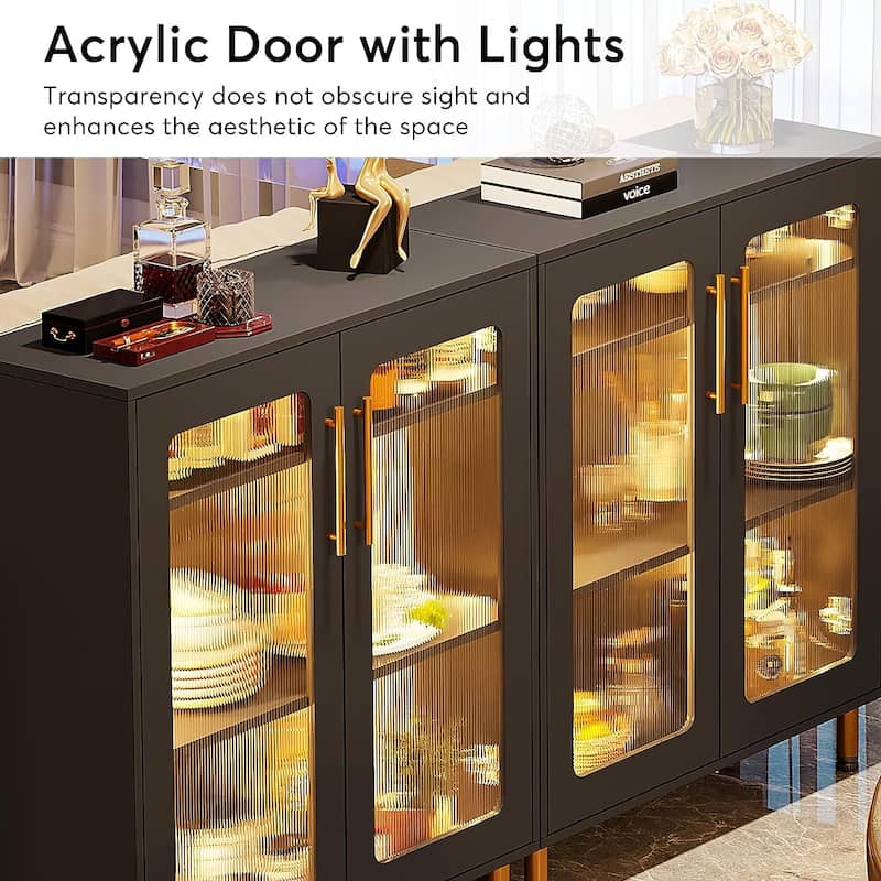 Buffet Cabinet with Storage, Modern Accent Cabinet with Acrylic Doors and LED Light - N/A