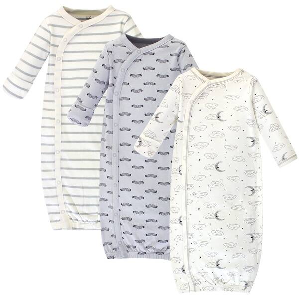 slide 1 of 1, Touched by Nature Baby Boy Organic Cotton Side-Closure Snap Long-Sleeve Gowns 3pk, Mr. Moon 0-6 Months - Mr. Moon