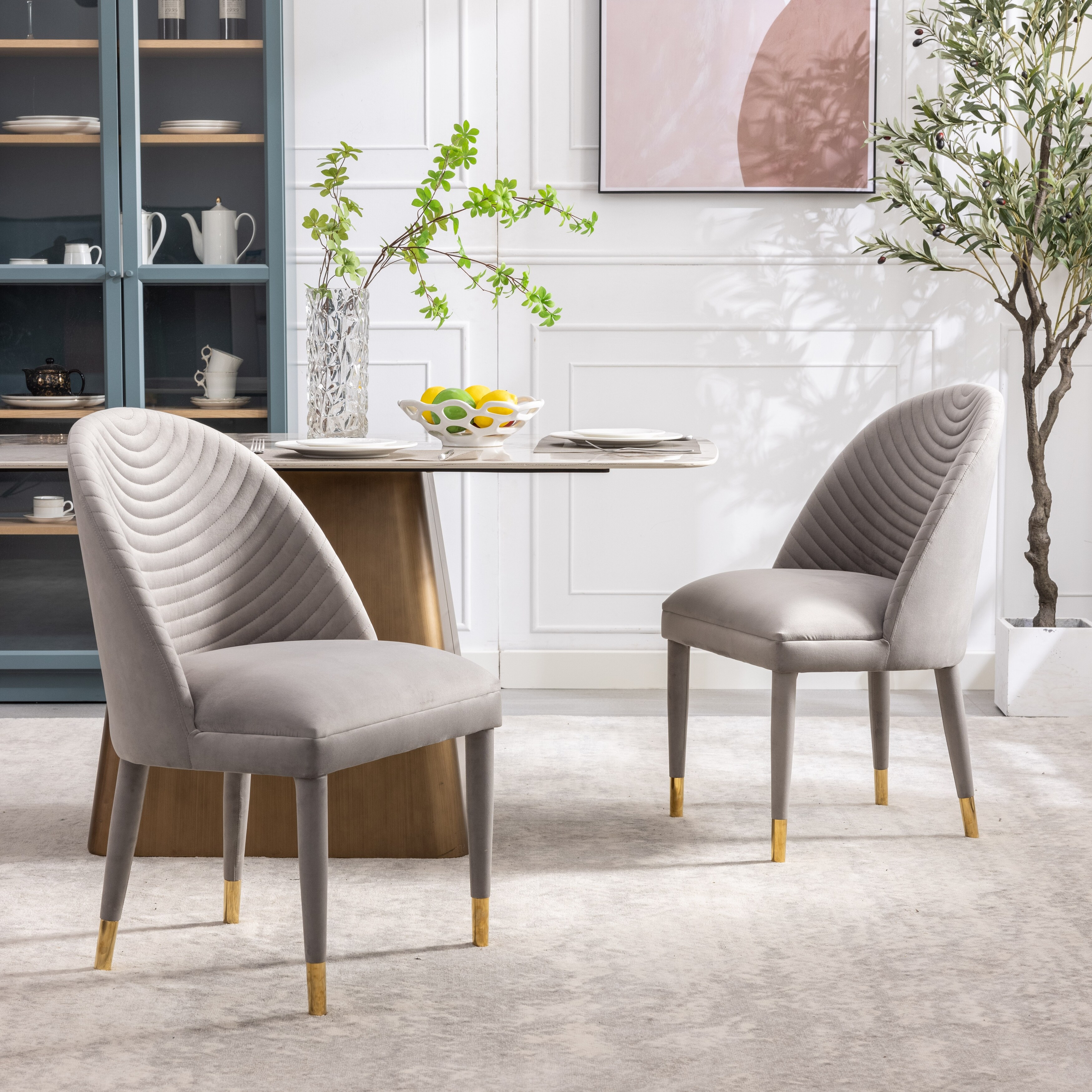 Modern Accent Leisure Chair Single Dining Chair with Solid Wood Foot Upholstered Chair for Living Room Dining Room Grey