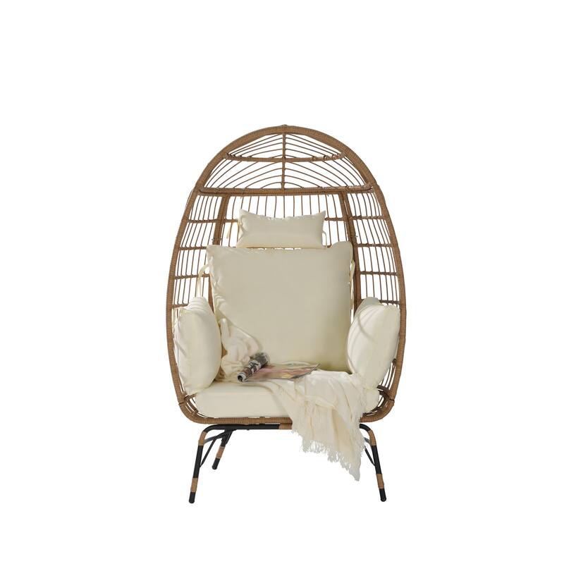 Oversized Outdoor Rattan Wicker Egg Chair with Cushions and Pillows
