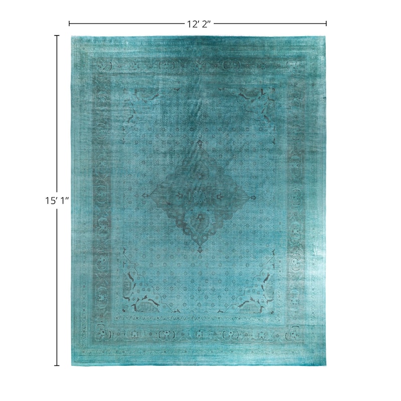 Overdyed, One-of-a-Kind Hand-Knotted Area Rug - Blue - 12' 2" x 15' 1"