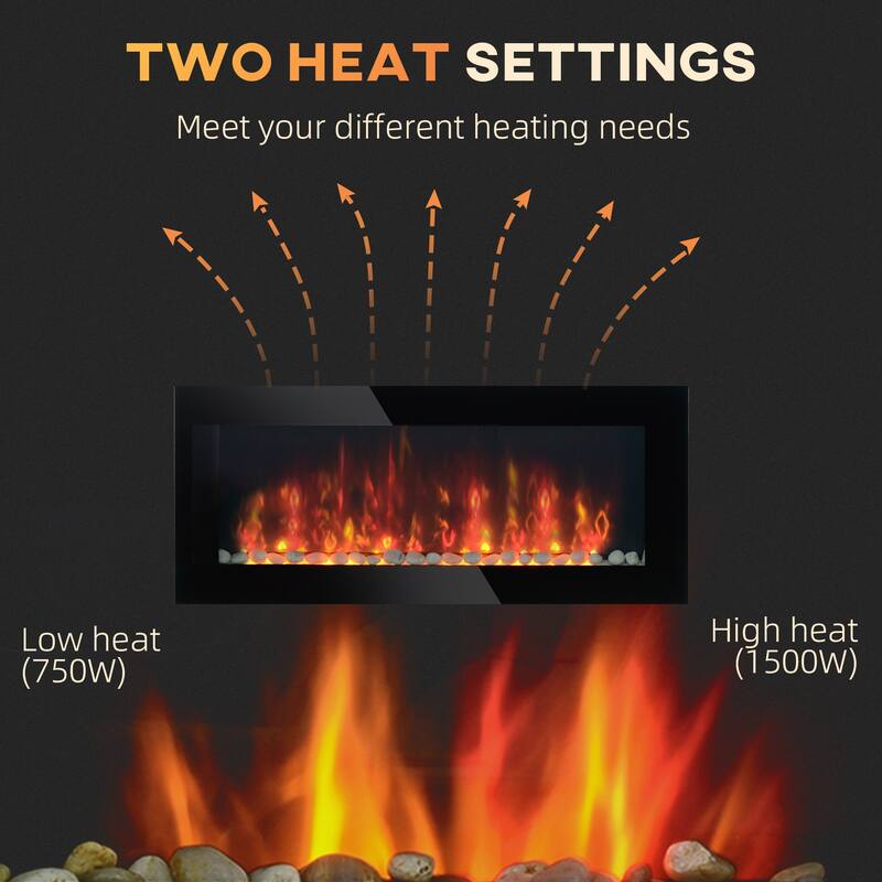 161-400 Sq Ft Black Wall-Mount Heater with Tempered Glass Dual Heat Settings and Adjustable Flame Colors