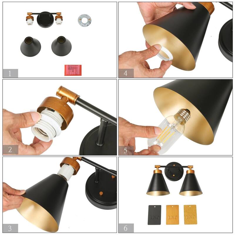 Modern Farmhouse Industrial 2-light Bathroom Vanity Lights Black Gold Dimmable Wall Sconces Cone Shade Kitchen