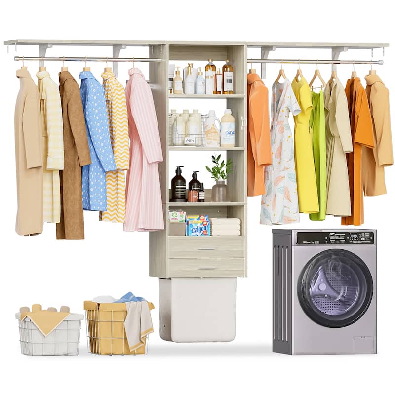 Over Washer and Dryer Storage Shelf for Laundry Room, 8FT Wall-Mounted Closet Organizer System