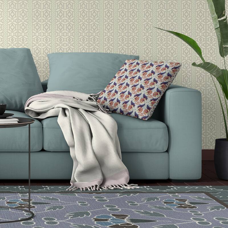 Botanical Bouquet Indoor/Outdoor Reversible Throw Pillow Silver and Blue