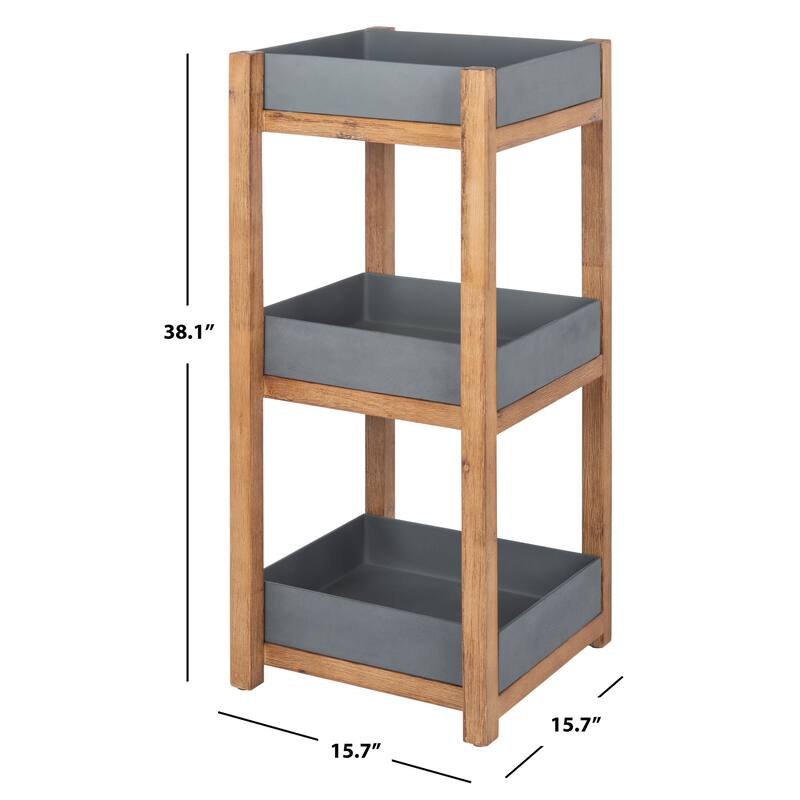 SAFAVIEH Outdoor Madyson 3-Tier Storage Shelf - 15.7" W x 15.7" L x 38.1" H - 15.7" W x 15.7" L x 38.1" H - 16Wx16Dx38H