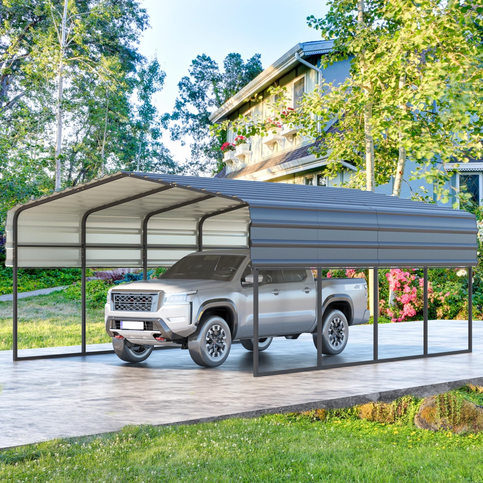 VEIKOUS 20' x 12' Outdoor Carport, Galvanized Metal Heavy Duty Garage Car  Storage Shelter, Grey