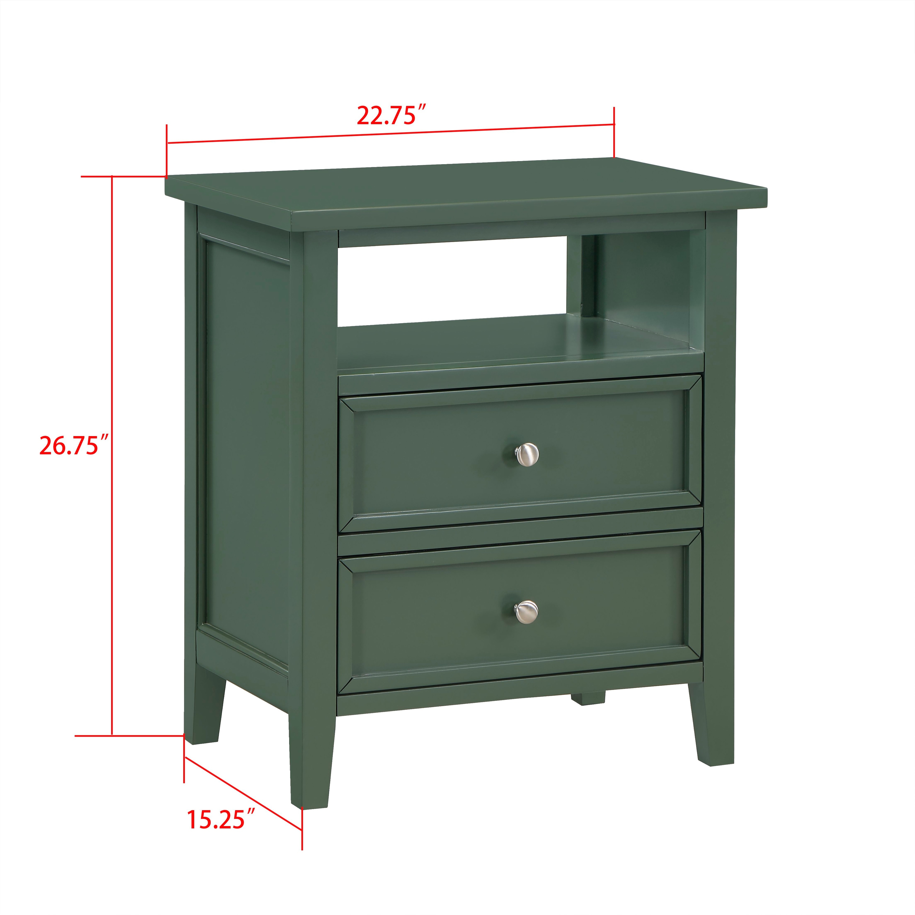 Modern Style Nightstand with 2-drawer and one open shelf