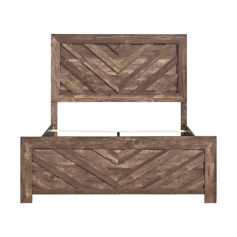 Rustic Brown Finish Contemporary Queen Size Panel Bed Wooden Bedroom Furniture 1pc, Bed in a Box - Rustic Brown