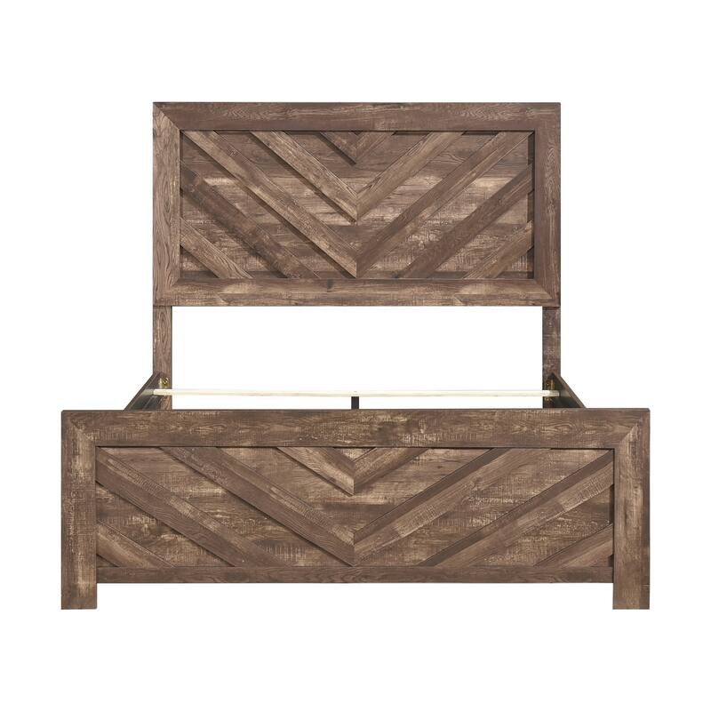 Rustic Brown Finish Queen Size Panel Bed with Headboard and Footboard, Easy Assembly, Ships in One Box