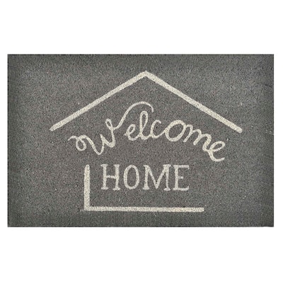 Front Door Mat Welcome Home Coir Coco Fibers Rug 24x16 Inch Grey