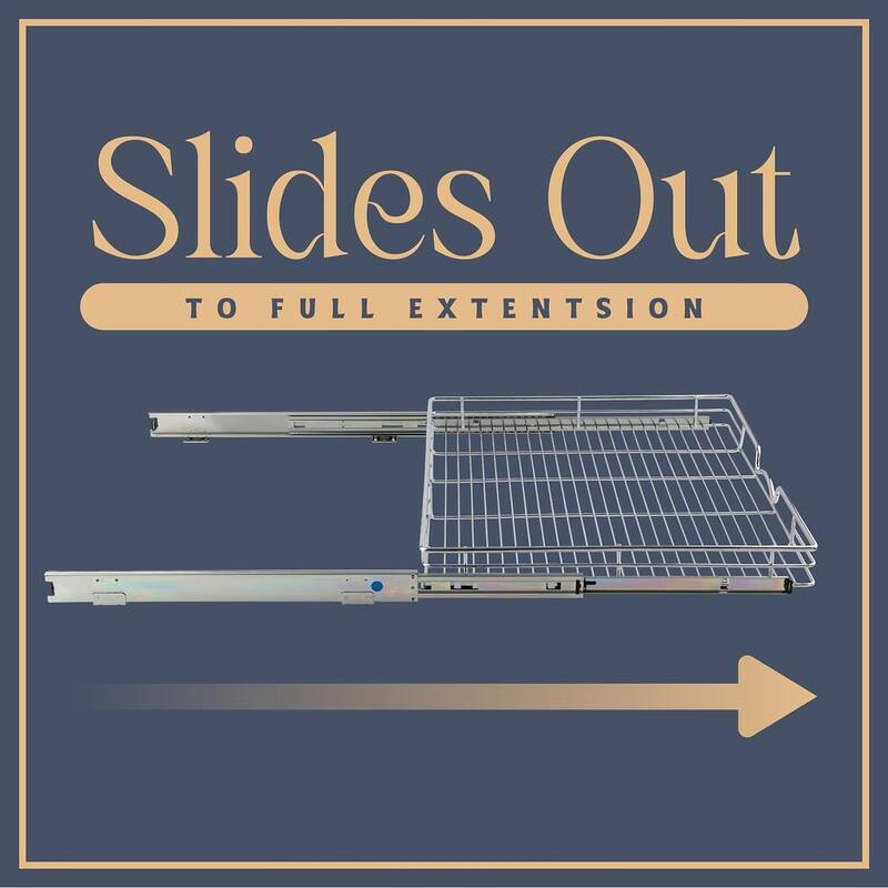 HOLD N' STORAGE Pull Out Cabinet Organizer 24”W x 21”D - Steel Metal cabinet drawers slide out, Chrome Finish