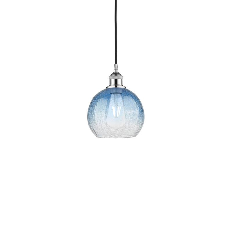 Innovations Lighting 616-1P-11-8 Brookhaven Globe Pendant Brookhaven - Polished Chrome / Sapphire Blue