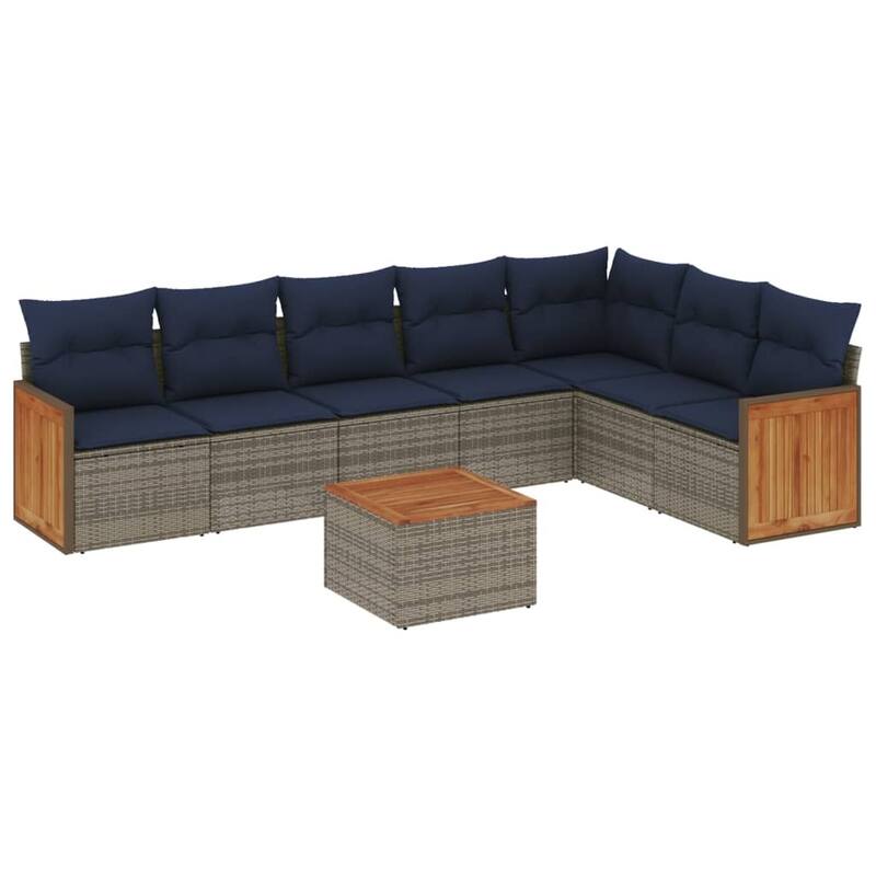 vidaXL 7/8 Piece Patio Sofa Set with Cushions Black/Gray Poly Rattan - 21.7 x 24.4 x 27.2