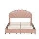 preview thumbnail 4 of 5, Full Size Upholstered Smart LED Bed Frame with 2 Storage Drawers and Chic Double Petal Headboard