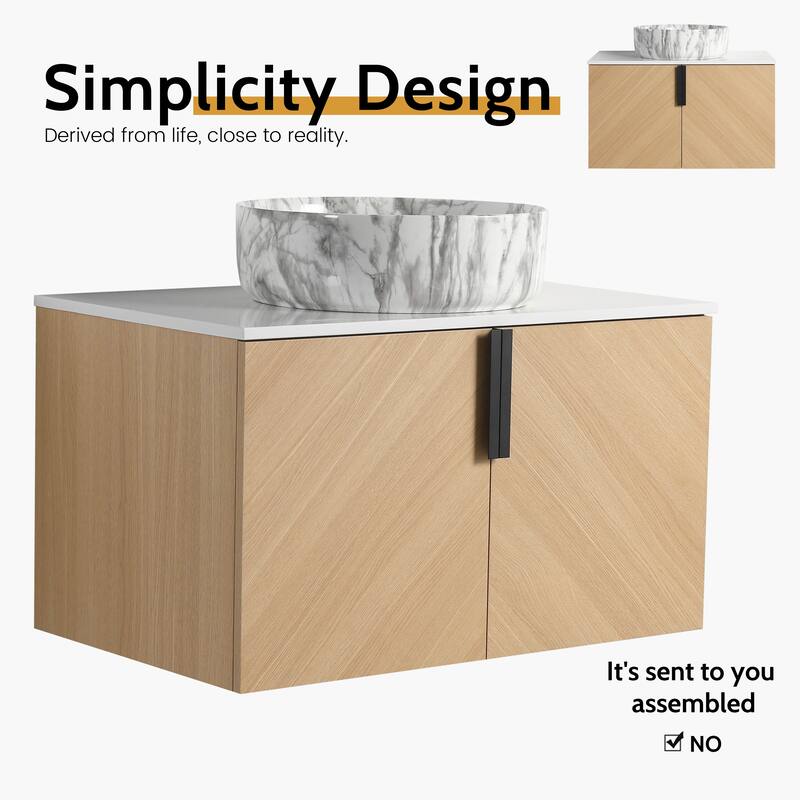 Bathroom Vanity With Sink In 30/36 Inch, Floating Bathroom Vanity With 2 Soft Close Doors