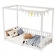 preview thumbnail 9 of 8, Twin Rubber Wood Canopy Floor Bed with Fence Guardrails, Minimalist Design and Safe Play Space