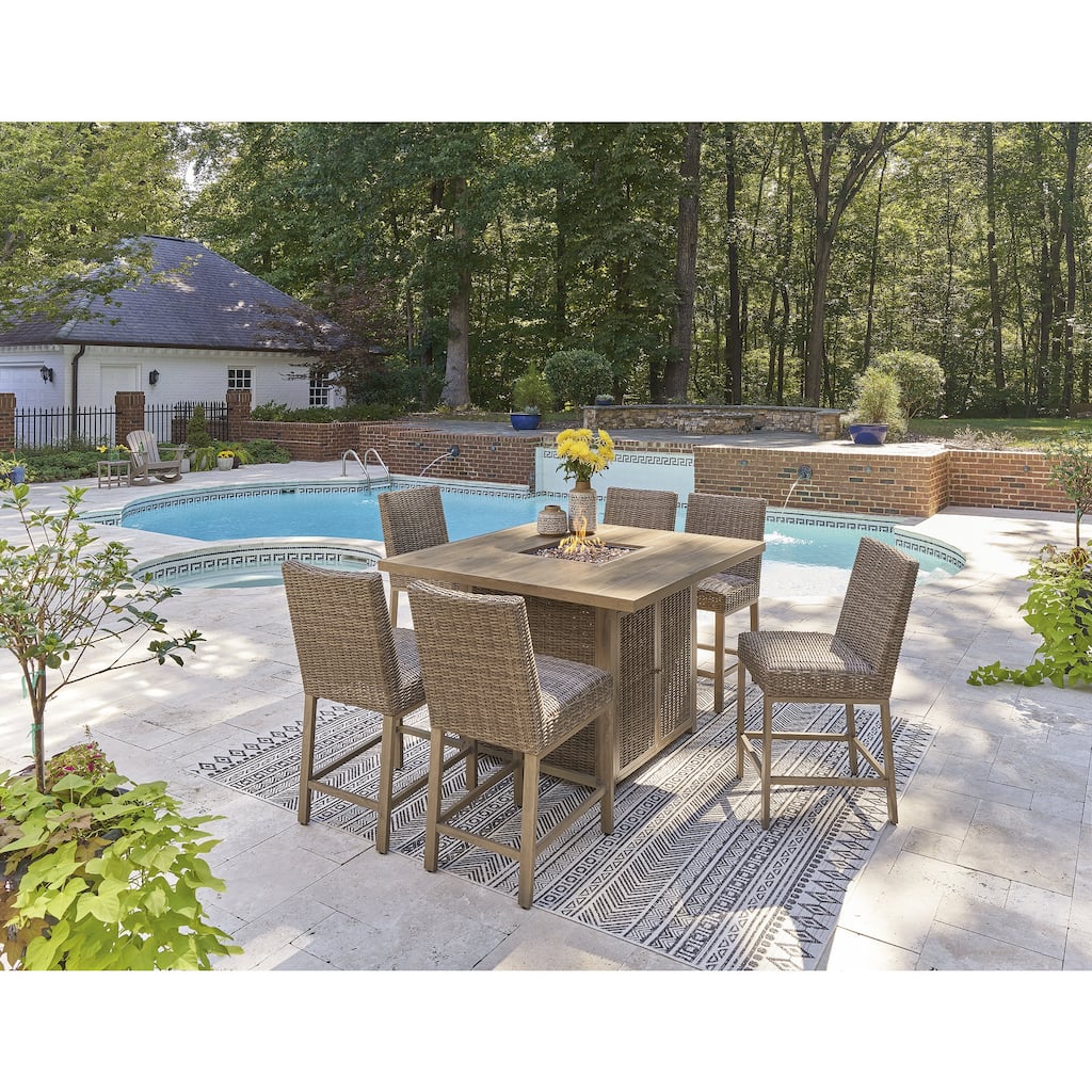 Signature Design by Ashley Walton Bridge Brown 7-Piece Outdoor Package - 55.75" W x 55.75" D x 39.13" H