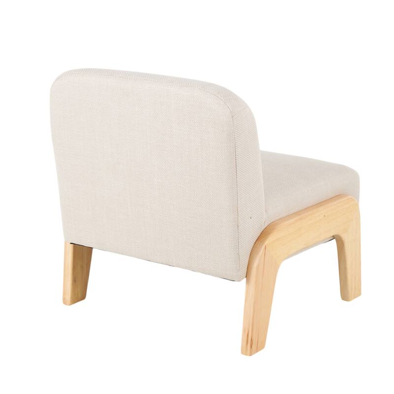 Beige Polyester Square Boucle Living Room Accent Chair with Brown Wooden Legs