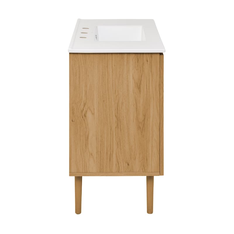 Bron 36 In. Brown Oak Bathroom Vanity With White, 3-Hole Ceramic Sink Top