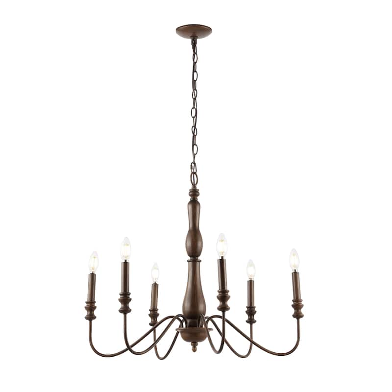 Atlas 29" 6-Light Rustic Midcentury Iron LED Chandelier, Brown by JONATHAN Y