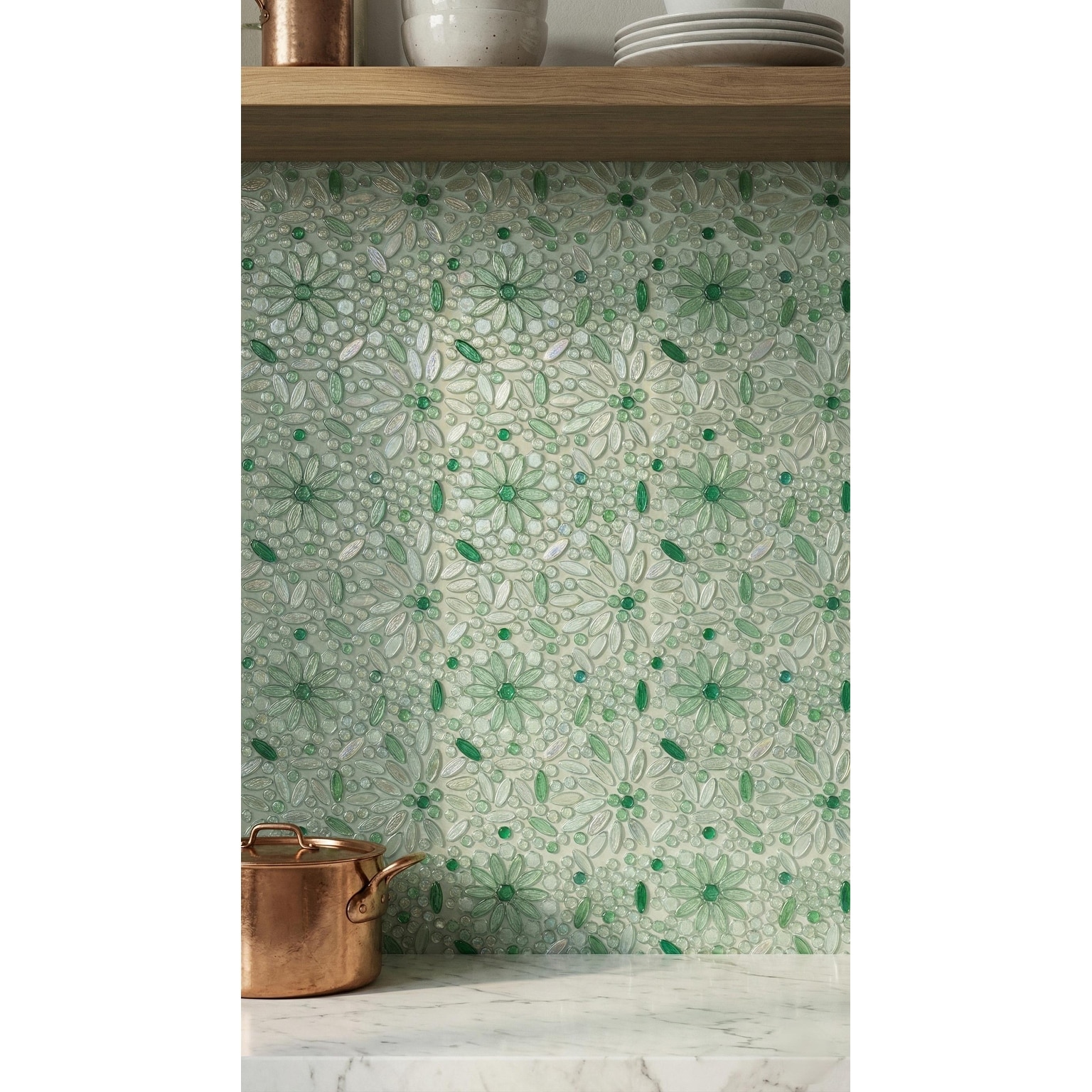 ES STONE - Floral Pattern Glass Mosaic Tile - Decorative Wall & Backsplash Tile - Case (10 Sheets)