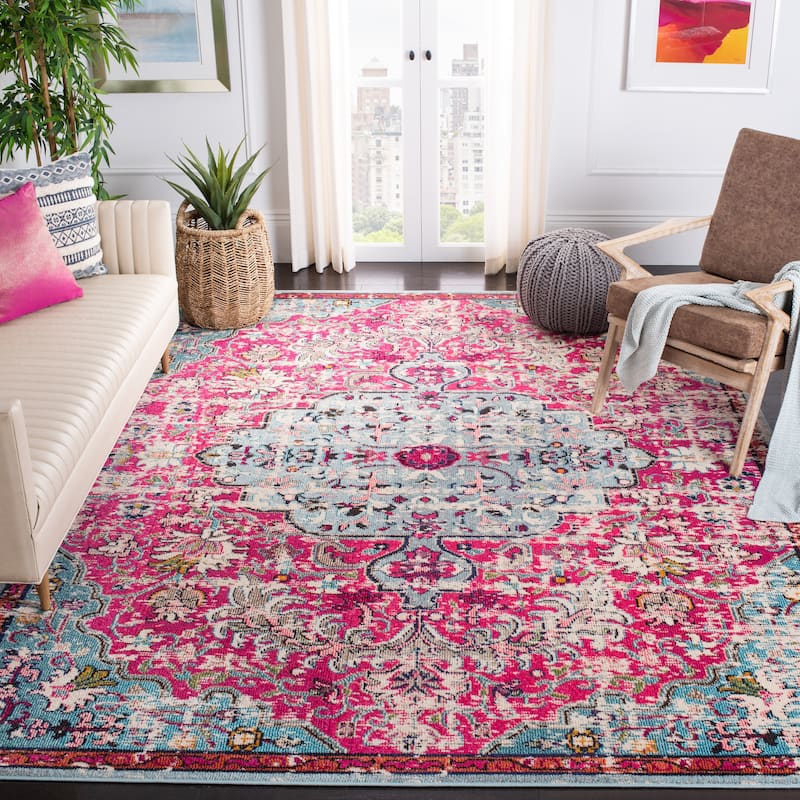SAFAVIEH Madison Sabire Boho Medallion Distressed Rug - 3' x 5' - Fuchsia/Teal - Rectangle