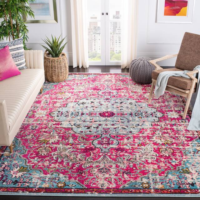 SAFAVIEH Madison Sabire Boho Medallion Distressed Rug - 4' x 6' - Fuchsia/Teal