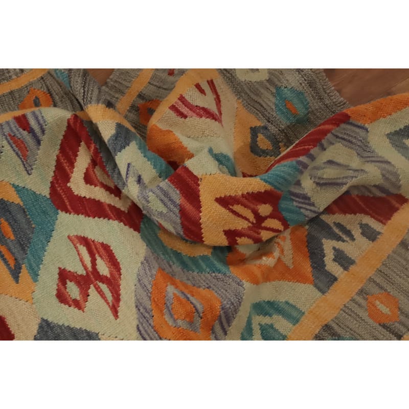 Hand Woven Oriental 100% Wool Carpet Southwestern Tribal Multi-Colored Kilim Runner Rug - 10' 10'' X 2' 9''