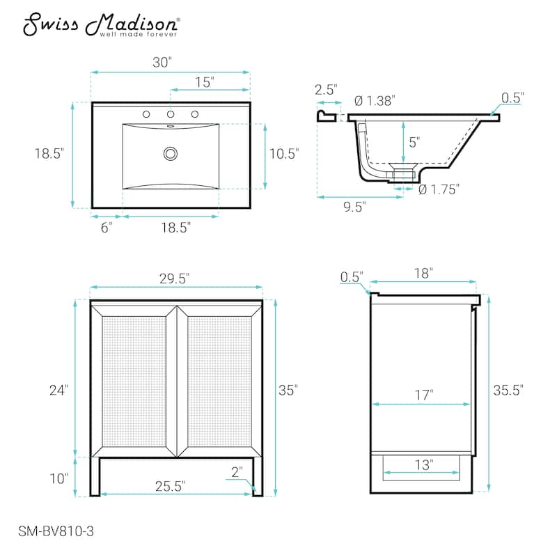 Arles 30 In. Natural Oak Bathroom Vanity With White, 3-Hole Ceramic Sink Top