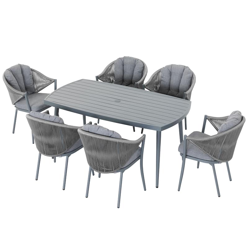 Outdoor Patio 7-Piece Dining Set with Seat and Cushions