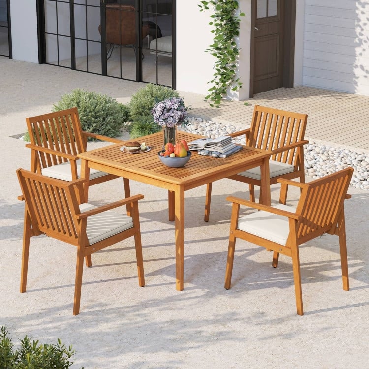 Natural Oak Acacia Wood Outdoor Dining Chairs Set of 2 with Cushions Set - 25" x 23" x 34" (L x W x H)