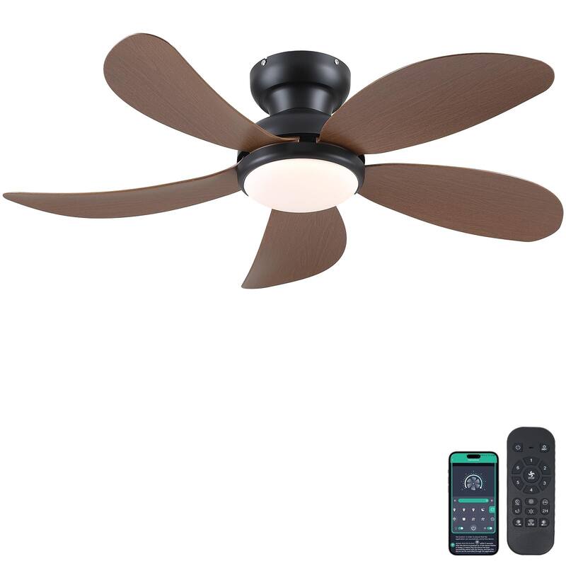 52 Inches Flush Mount Ceiling Fan with Light DC Motor Reversible Ceiling Fan - 52 Inches - Brown