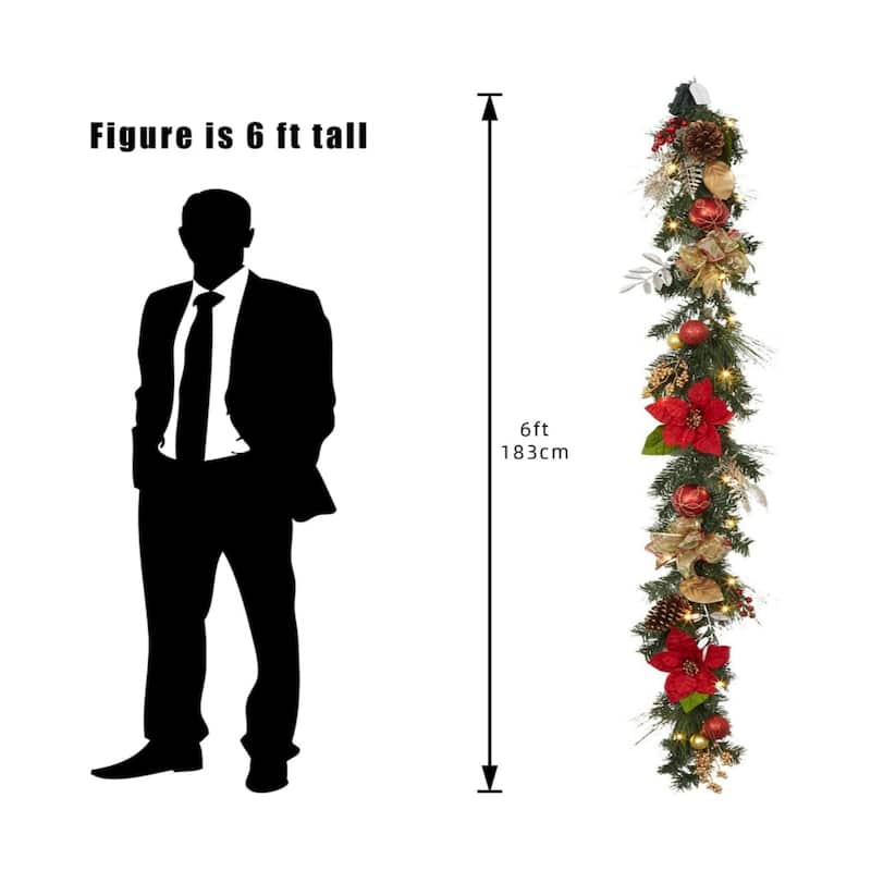 6FT Battery Powered Xmas Garland Prelit Lights Indoor/Outdoor with Timer - N/A