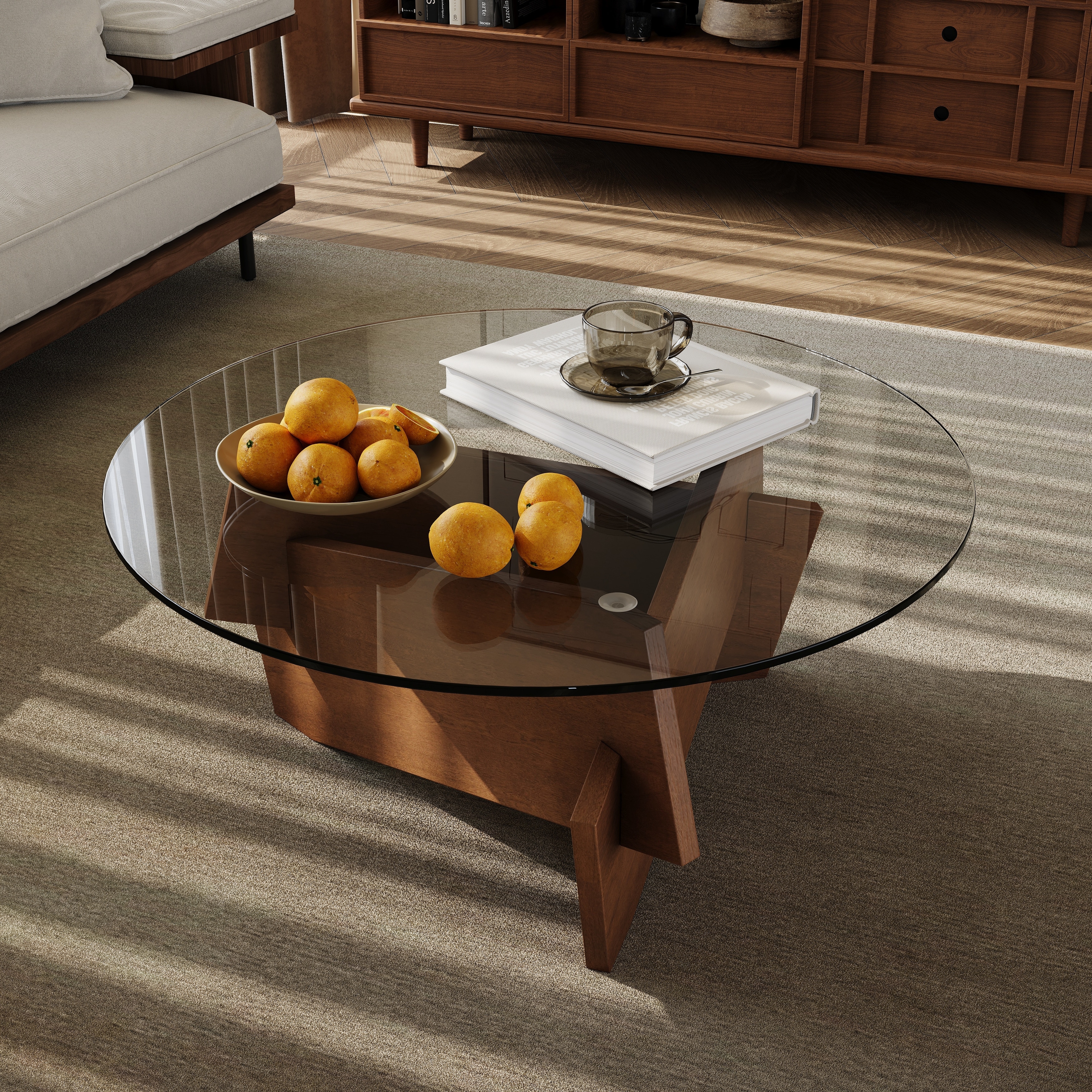 Modern Round Coffee Table for Living Room - Mid Century Center